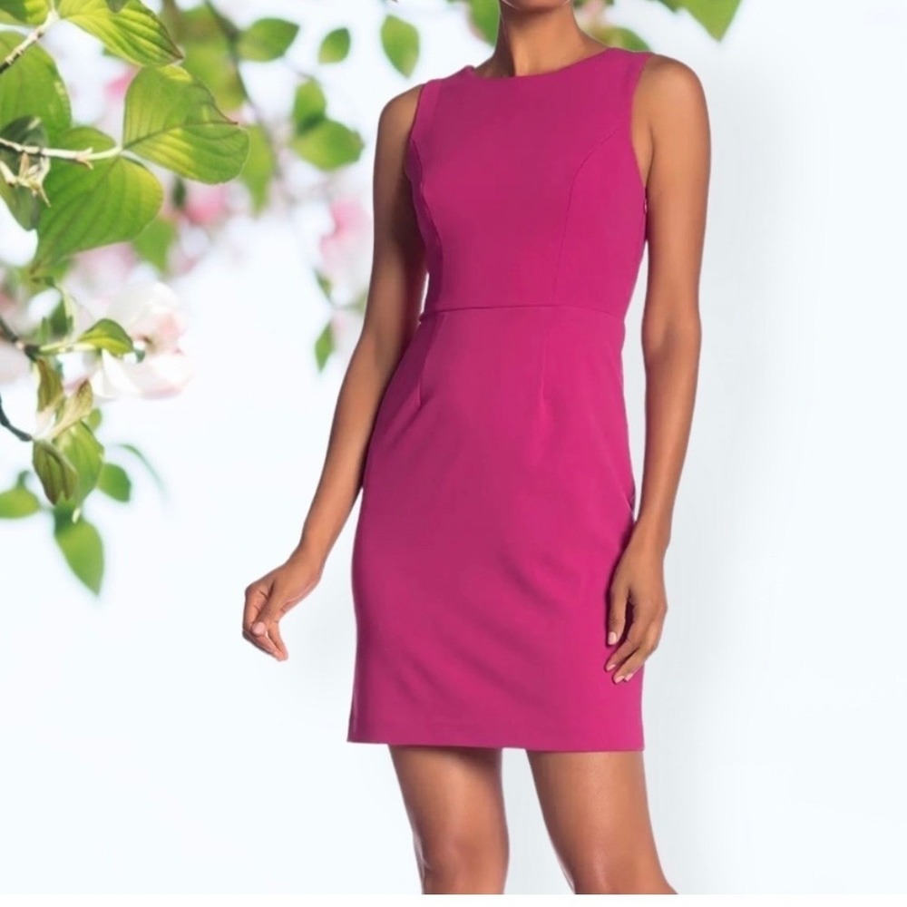 Betsey Johnson Fuchsia Pink Crossover Cutout Back Sheath Dress Womens Size 6 NWT - Picture 3 of 8